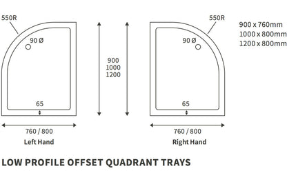 40mm Low Profile 1000x800mm Offset Quadrant Tray & Waste (RH)
