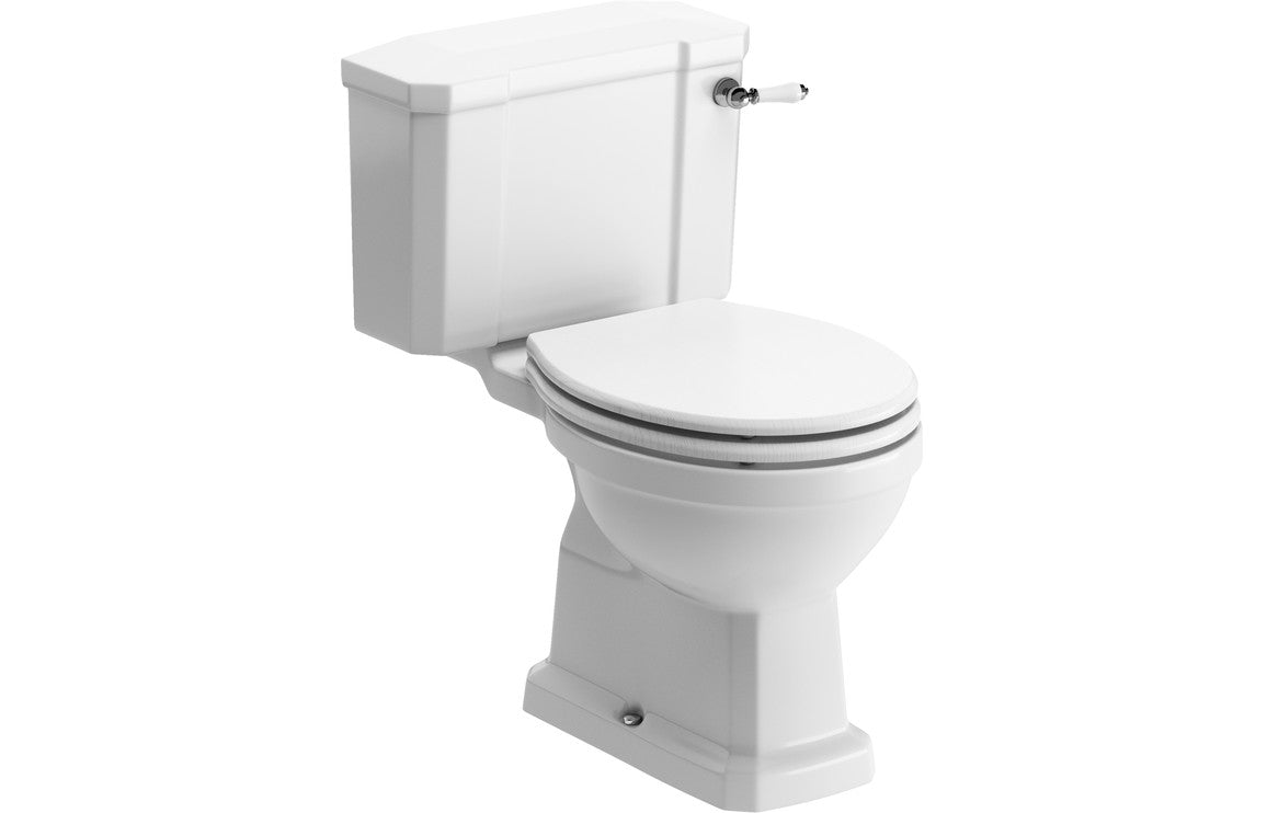 Solaris Close Coupled WC & Satin White Wood Effect Seat