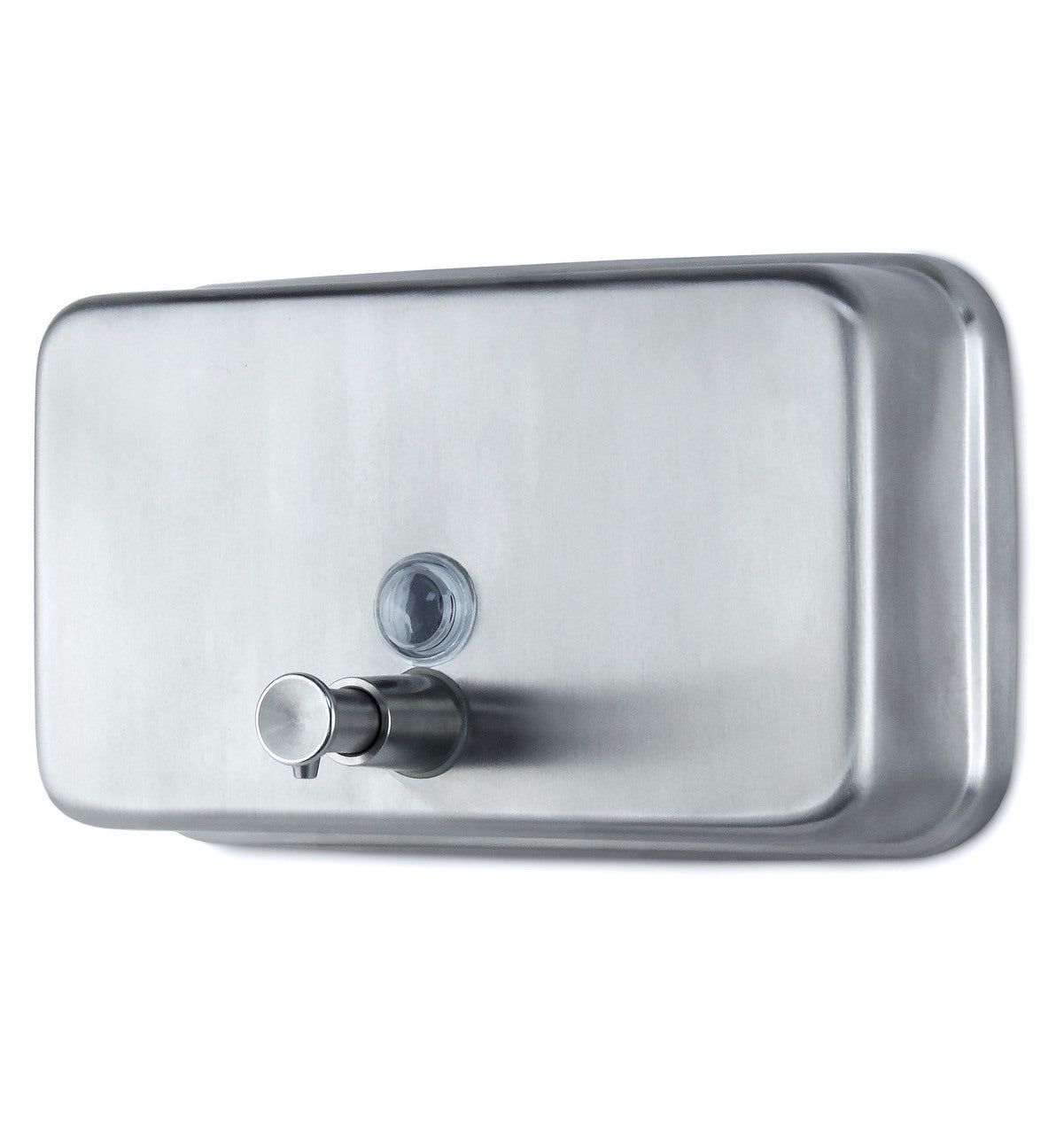 Platinum Horizontal Keyless Soap Dispenser Brushed Satin Side View