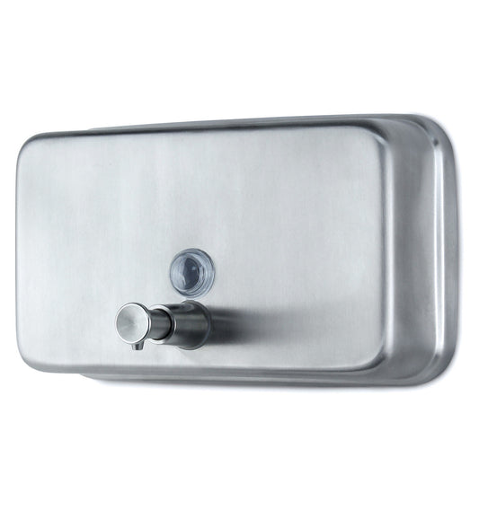 Platinum Horizontal Keyless Soap Dispenser Brushed Satin Side View