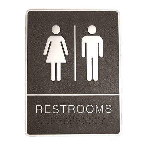 Black & Chrome Rectangle 'Restrooms' Sign