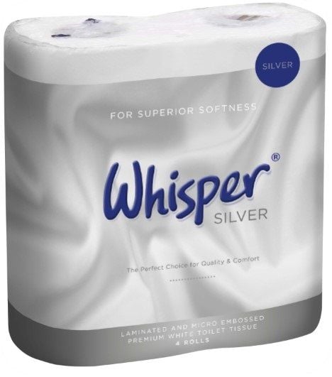 40x Whisper Silver Toilet Roll 2 Ply
